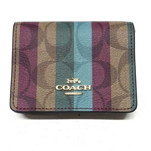 NWT Coach Mini Wallet On A Chain In Signature Canvas with Stripe Print - Picture 2 of 8